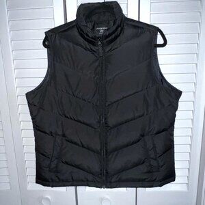 Lands' End Chevron Pattern Puffer Vest Black (Large Petite)